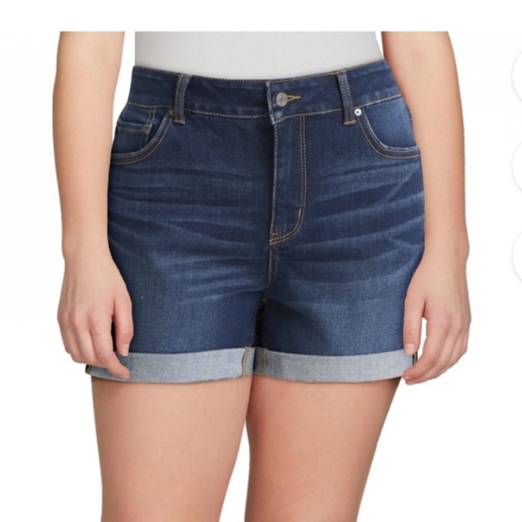 Time And Tru Size 10 Dark Wash Cuffed Denim Shorts New - Picture 3 of 6